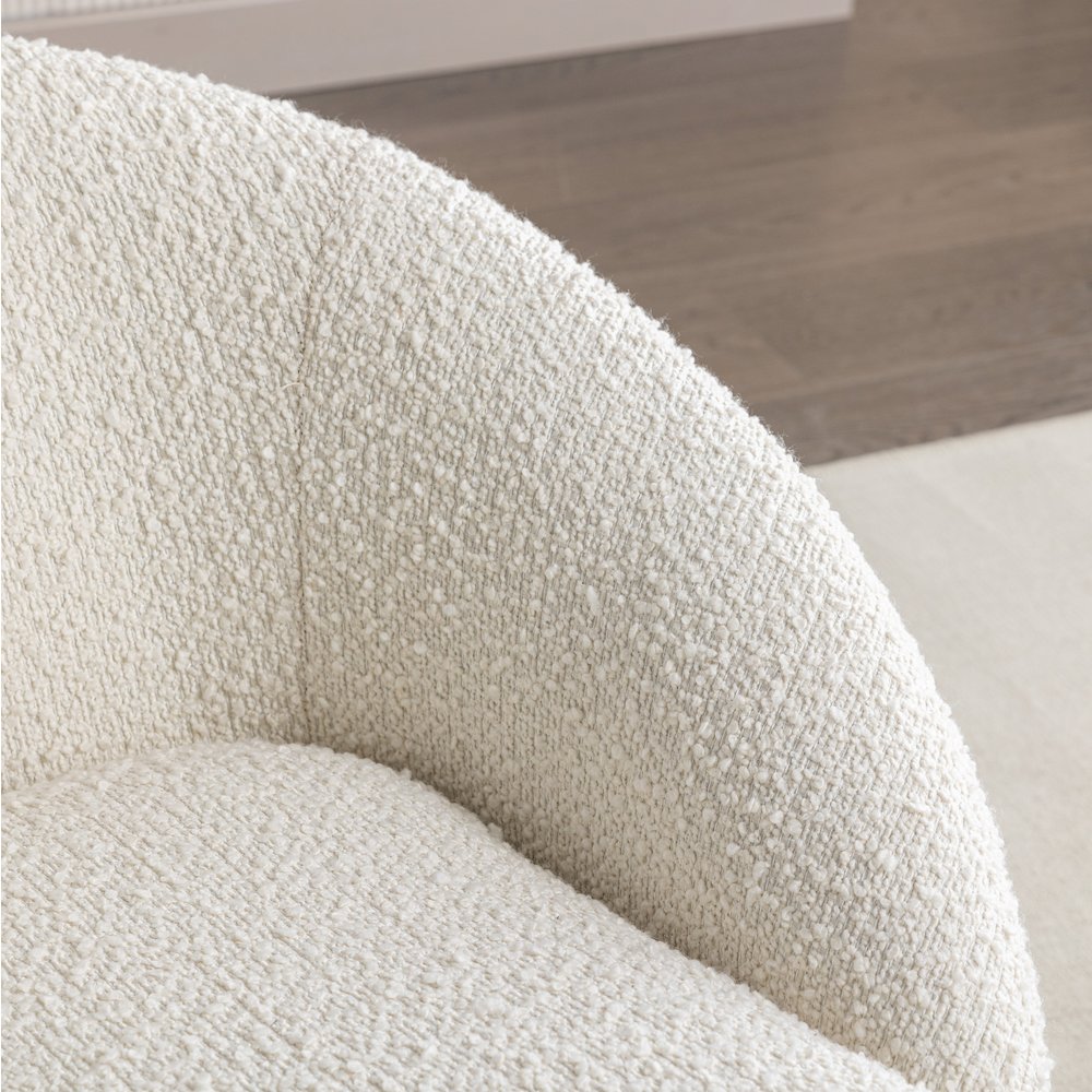 Winnie Modern Teddy Boucle Fabric Barrel Chair, 360 Degree Swivel, White. Picture 7