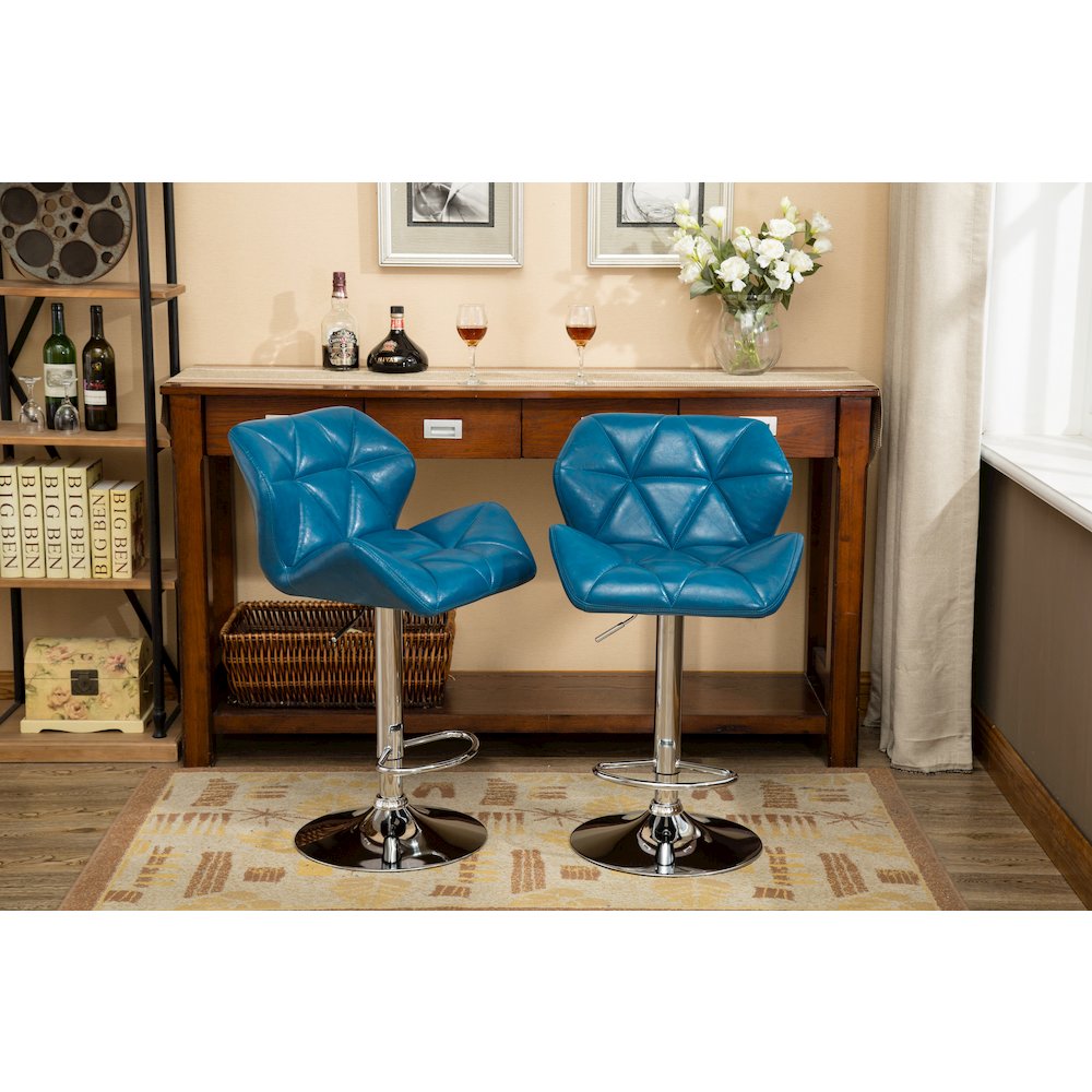 Glasgow Contemporary Tufted Adjustable Height Blue Bar Stools, Set of 2. Picture 7