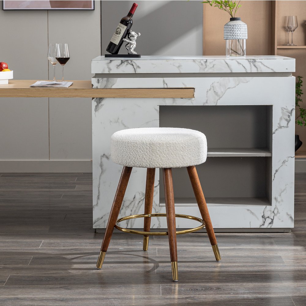 MoMo Boucle Upholstered Counter Height Stool, 360° Swivel, White. Picture 7