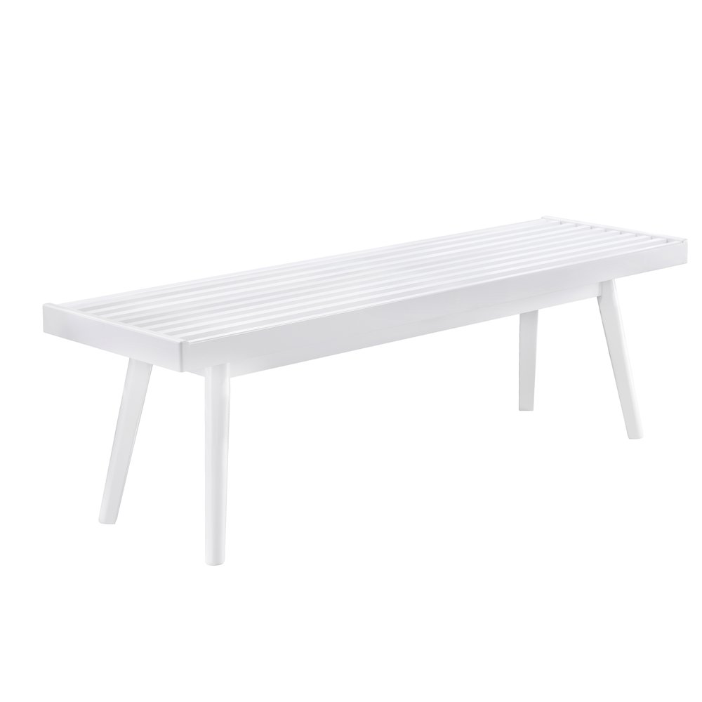 Larwich Solid Wood Slatted Bench, 56 Wide, White. Picture 2