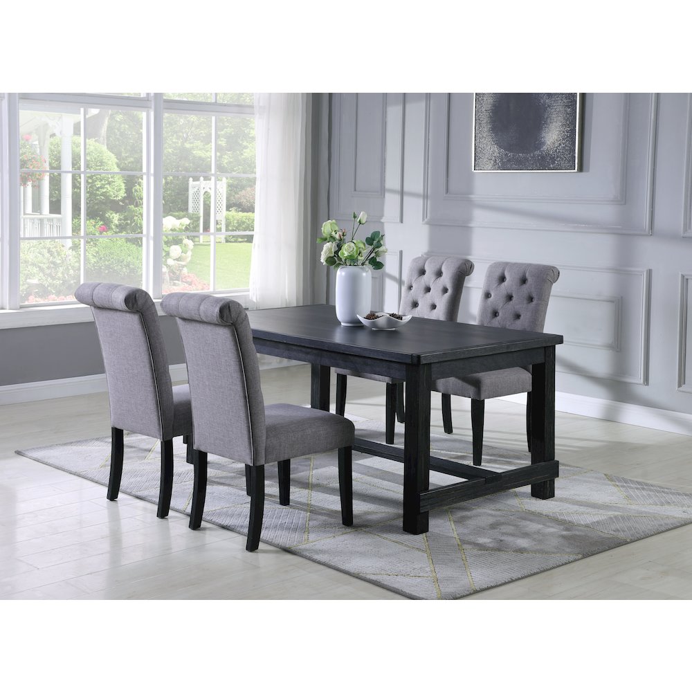 Leviton Antique Black Finished Wood Dining Set, Table with Four Chairs, Gray. Picture 2