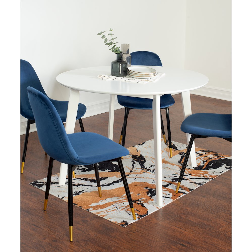 Lassan Contemporary 5-Pc Dining Set, White Round Dining Table and 4 Chairs, Blue. Picture 4