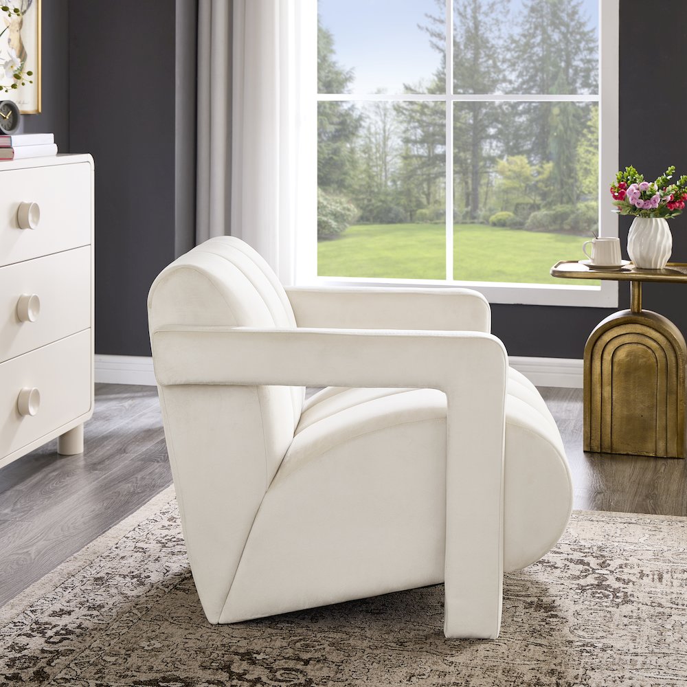 Velmor Contemporary Velvet Accent Armchair, Ivory. Picture 2