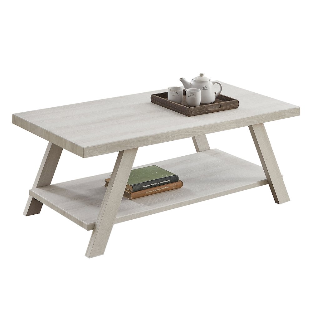 Athens Contemporary Wood Shelf Coffee Table in White Finish. Picture 1