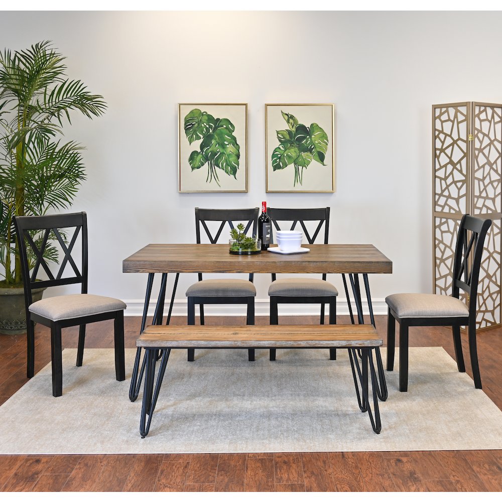 Arroyo 6-Pc Dining Set, Hairpin Dining Table with 4 Chairs and Bench, Rich Black. Picture 2