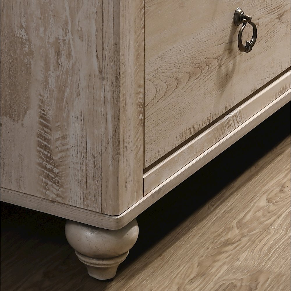 Imerland White Wash Finish Patched Wood Top 7-drawer Dresser and Mirror. Picture 4