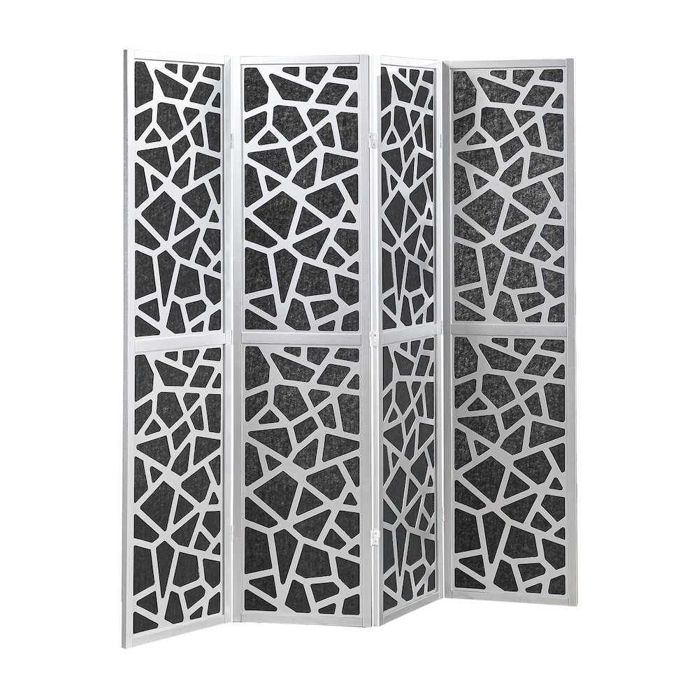 4-Panel Wood Room Divider, Folding Portable Partition Screen, Black and Silver. Picture 1