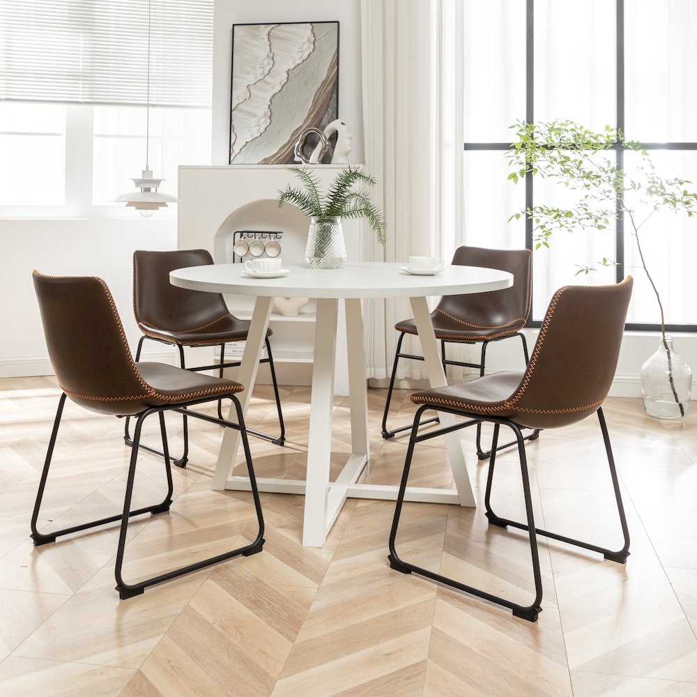 Varna 5-Pc Round Dining Set, Trestle Dining Table with 4 Chairs, Antique Brown. Picture 4