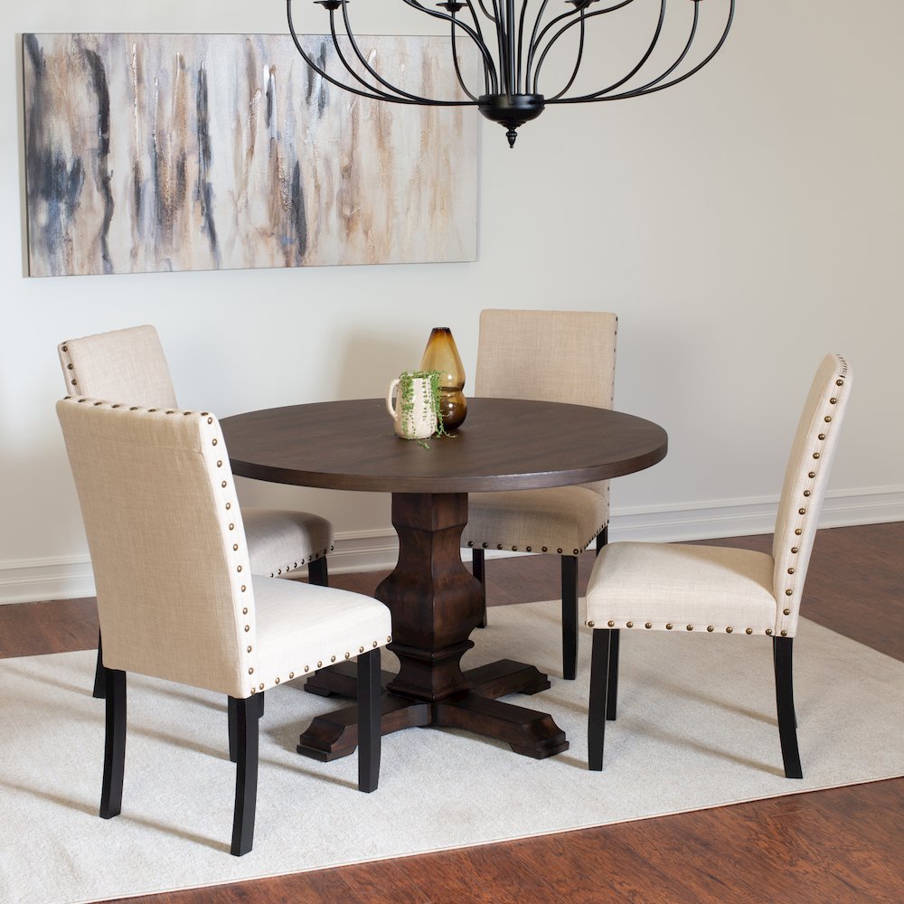 Kohland 5-Pc Dining Set, Pedestal Round Table with 4 Stylish Chairs, Tan. Picture 2