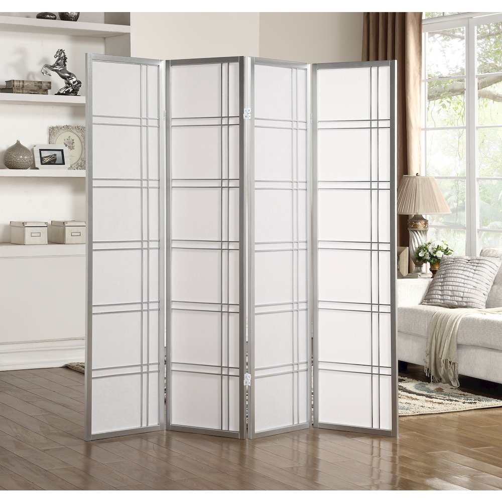 Seto 4-Panel Silver Room Divider Screen. Picture 2