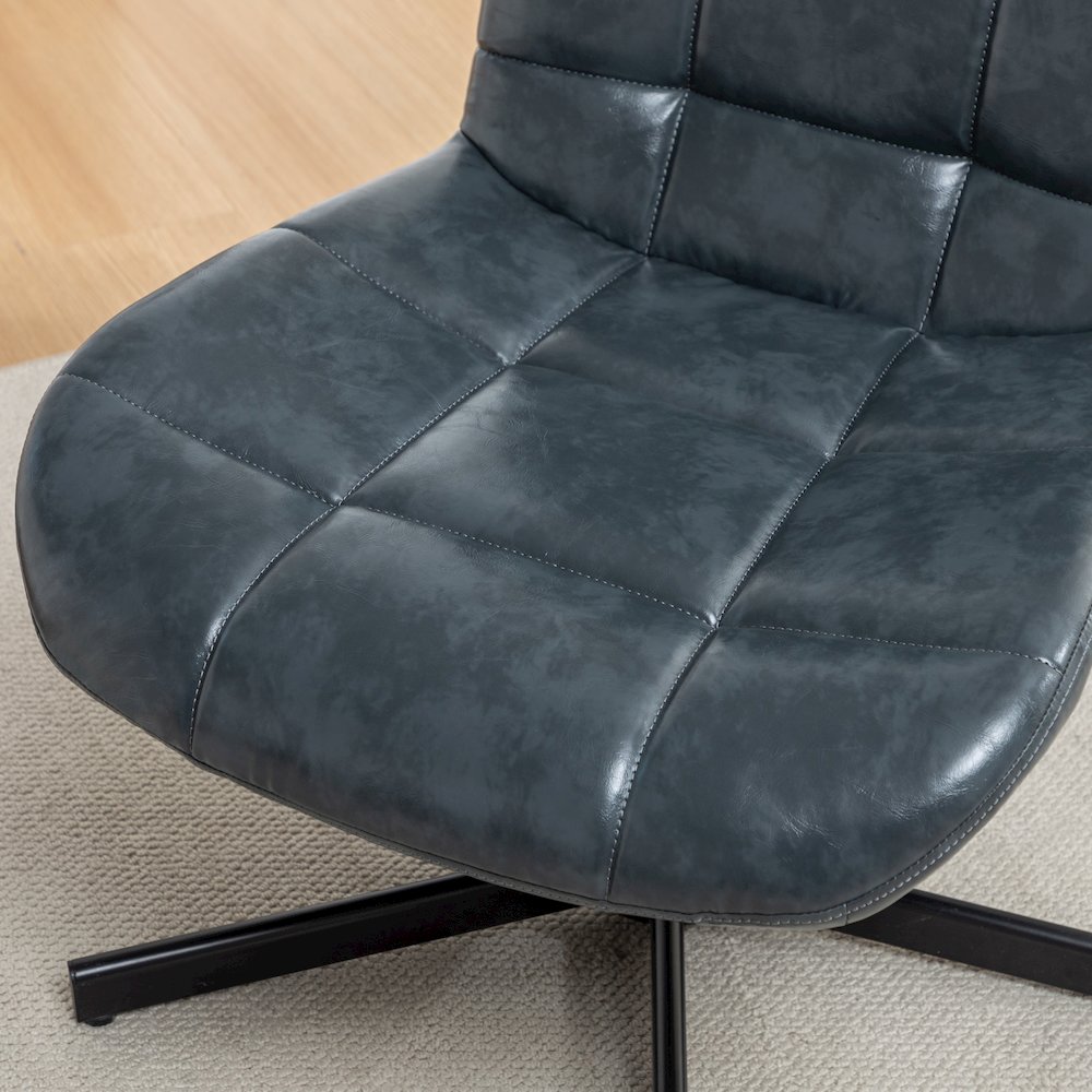 Arlena Faux Leather Tufted Swivel Accent Chair, Blue. Picture 11