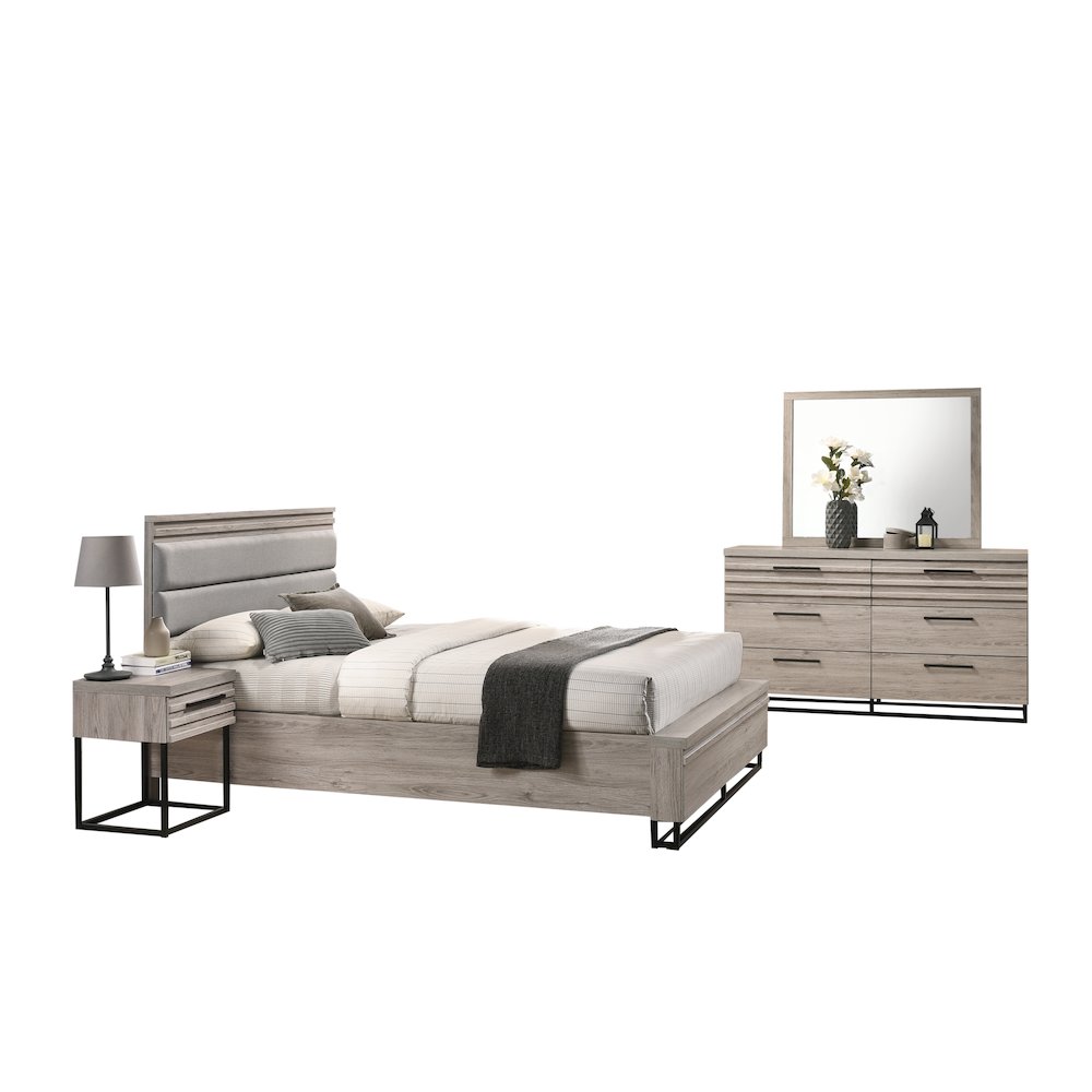Panel Bed, Dresser, Mirror, and Nightstand, Weathered Gray, Queen