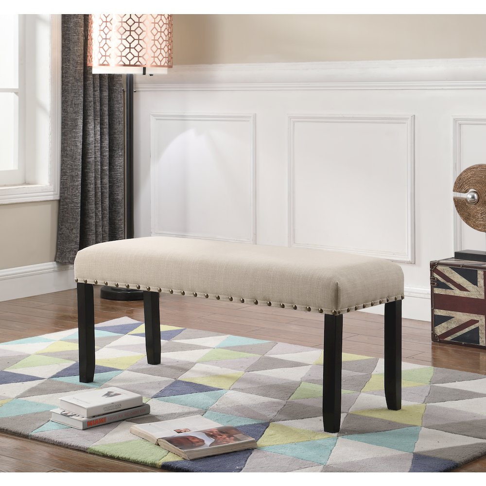 Biony Tan Fabric Dining Bench with Nailhead Trim. Picture 2
