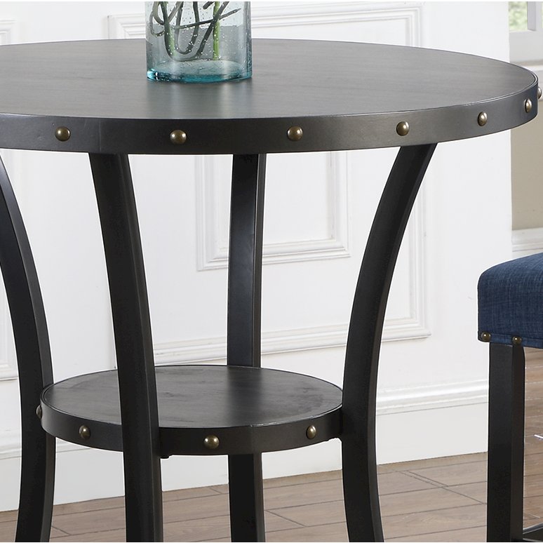 Biony 3-Pc 36" Round Espresso Finish Bar Table with 2 Blue Pub Chairs. Picture 5