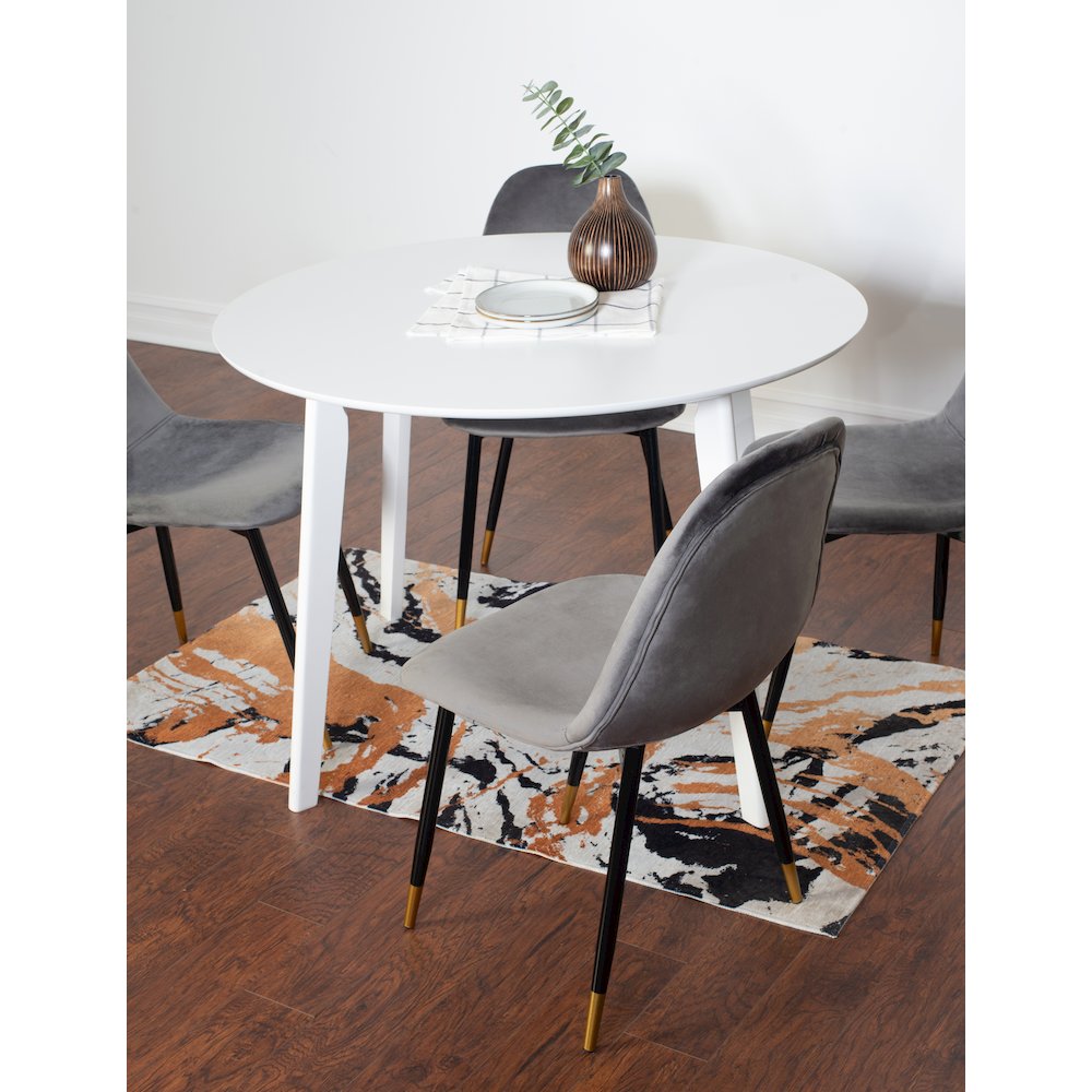 Lassan Contemporary 5-Pc Dining Set, White Round Dining Table and 4 Chairs, Gray. Picture 4