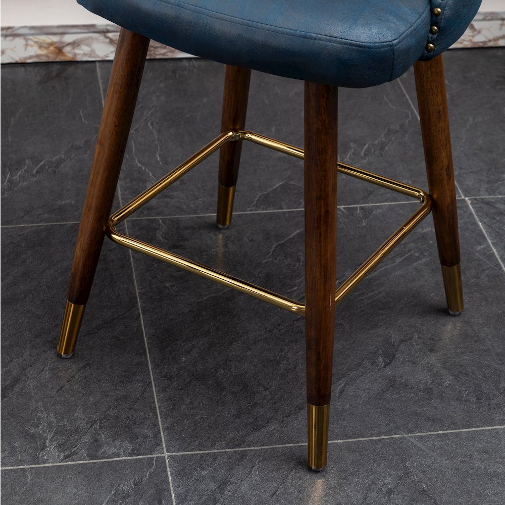 Nevis Modern Faux Leather Tufted Nailhead Trim Counter Stool Set of 2, Blue. Picture 11