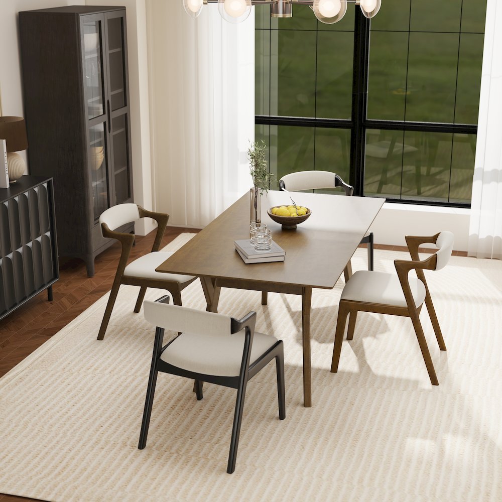 Lavin Modern 5-Piece Dining Set, Dining Table with 2 Walnut and 2 Black Chairs. Picture 5