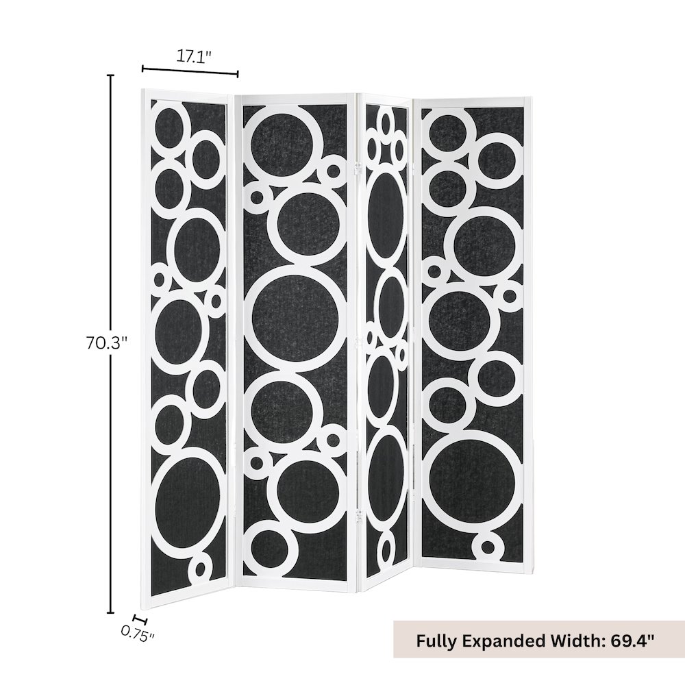 4-Panel Room Divider, Decorative Folding Freestanding Privacy Screen, White. Picture 5