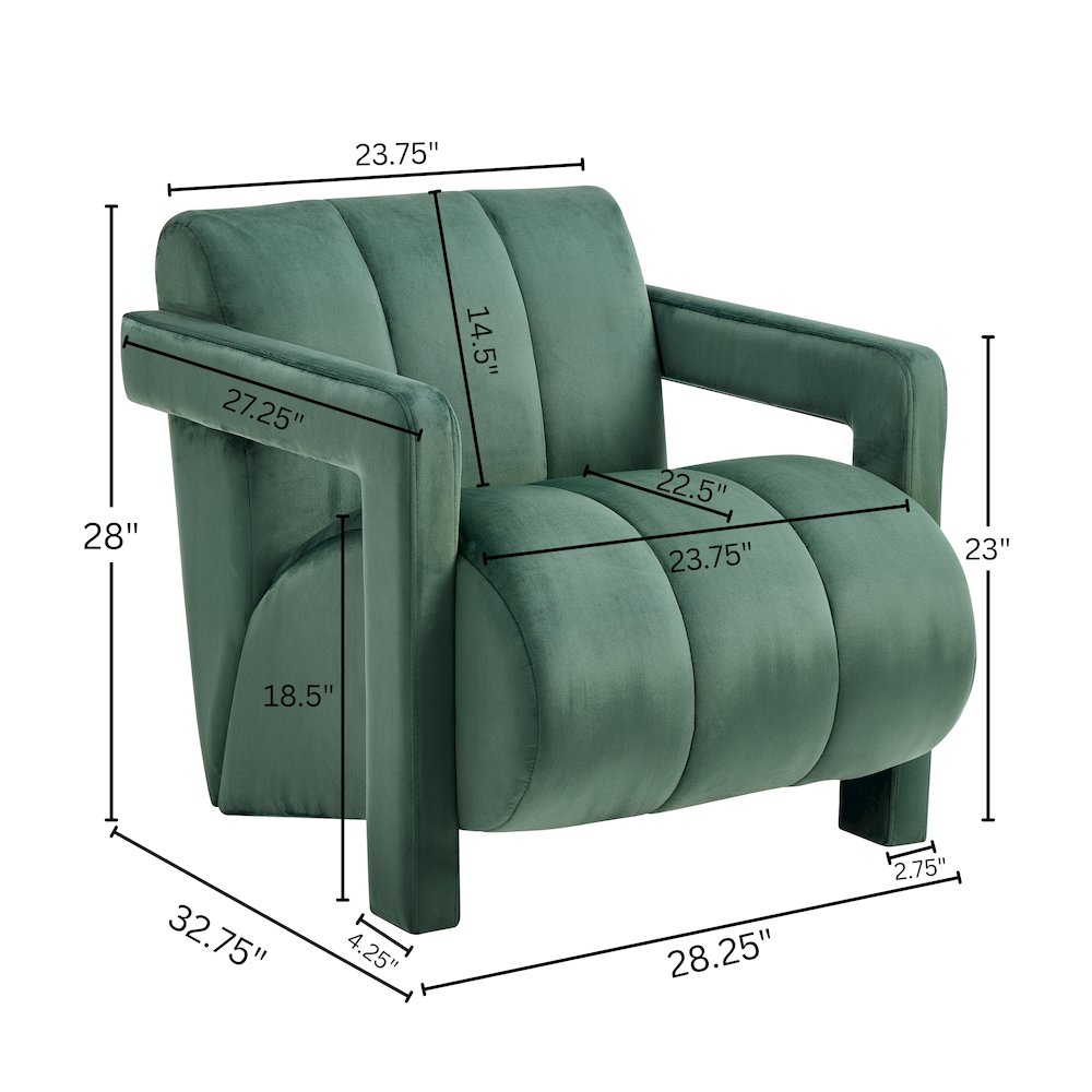 Velmor Contemporary Velvet Accent Armchair, Green. Picture 6
