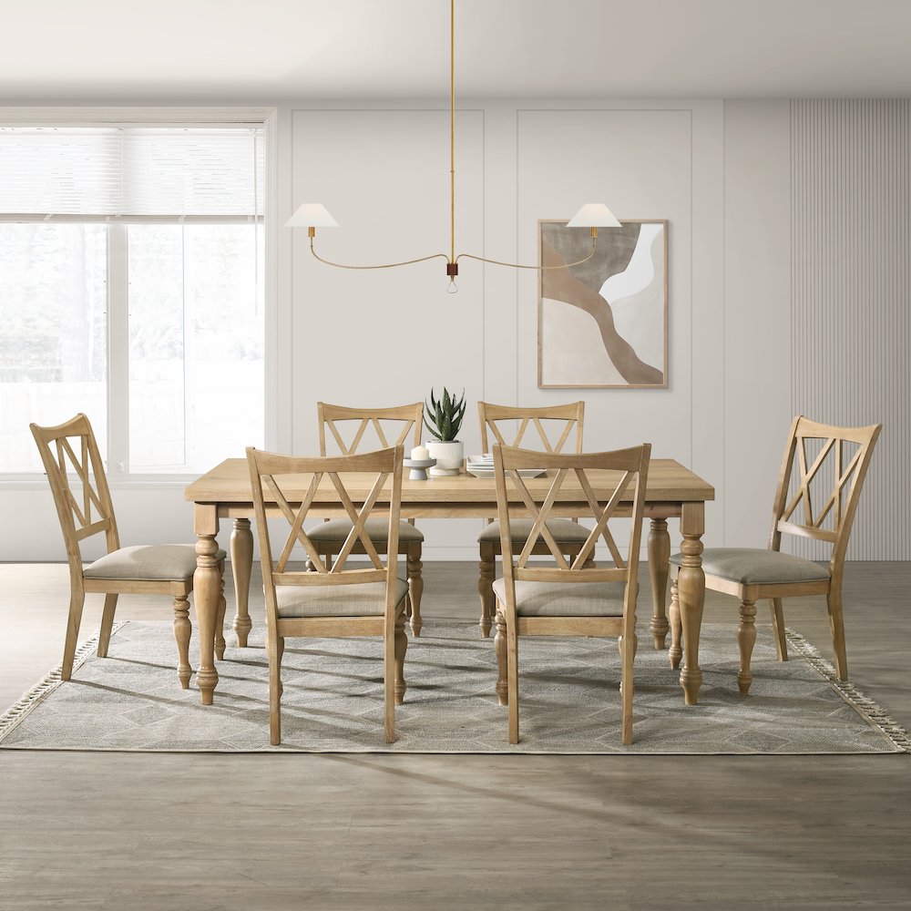 Verta 7-Piece Dining Table with 6 Cross Back Dining Chairs, Light Oak Finish. Picture 2