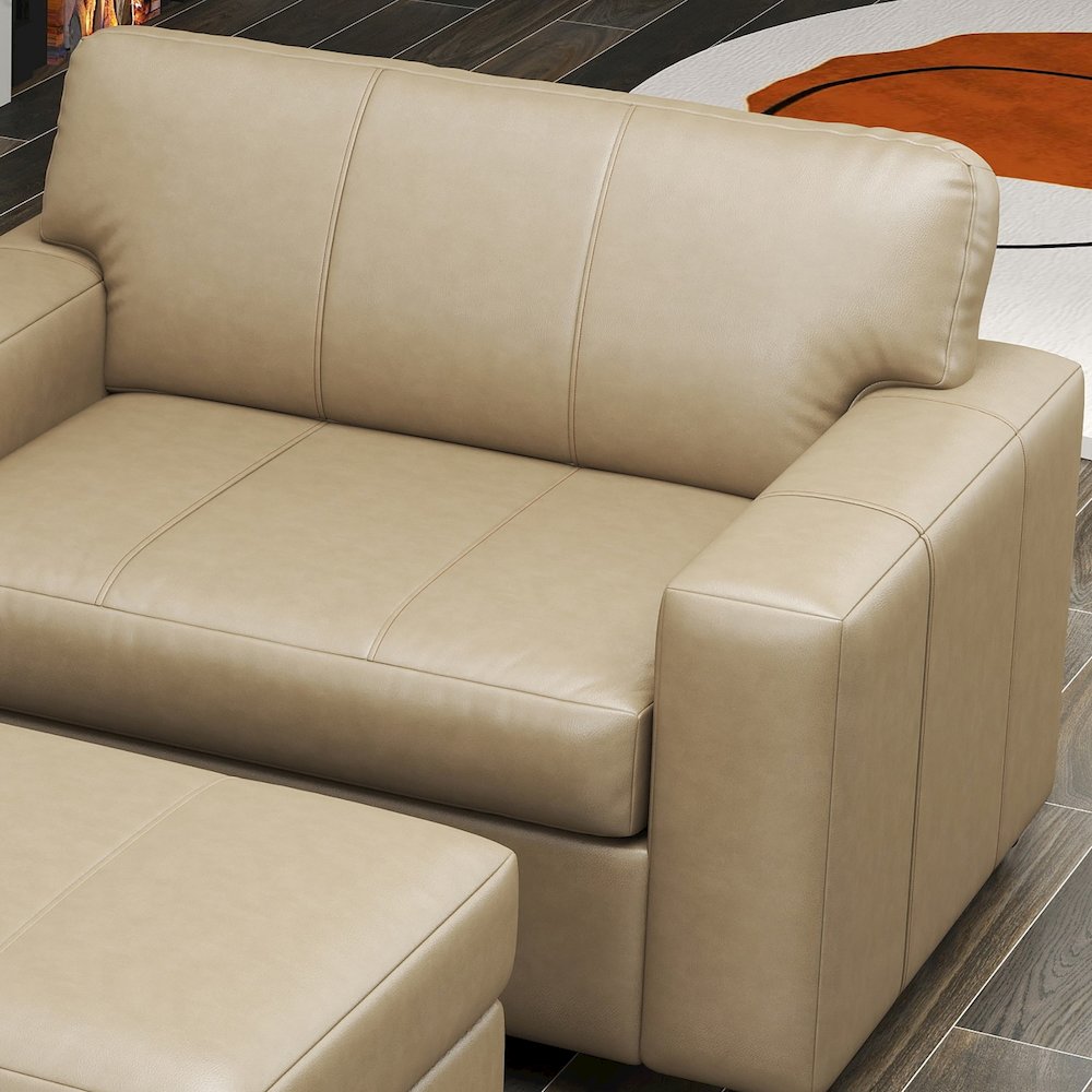 Sakan Leather 3-Pc Living Room Set, Sofa Loveseat and Chair, Beige. Picture 12