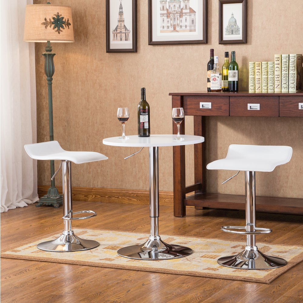 Baxton Adjustable Height Bar Table and 2 Adjustable Swivel Stools Set, White. Picture 4