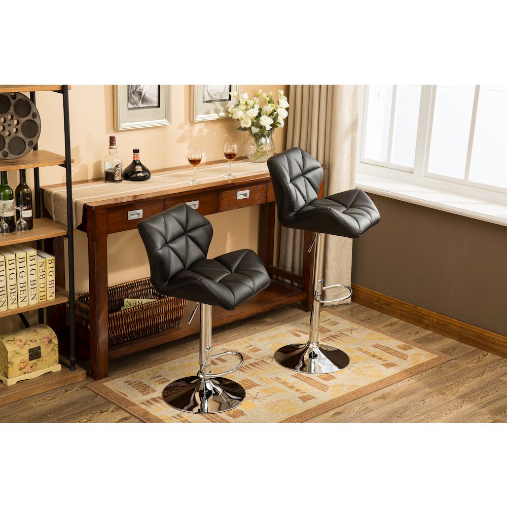 Glasgow Contemporary Tufted Adjustable Height Black Bar Stools, Set of 2. Picture 4