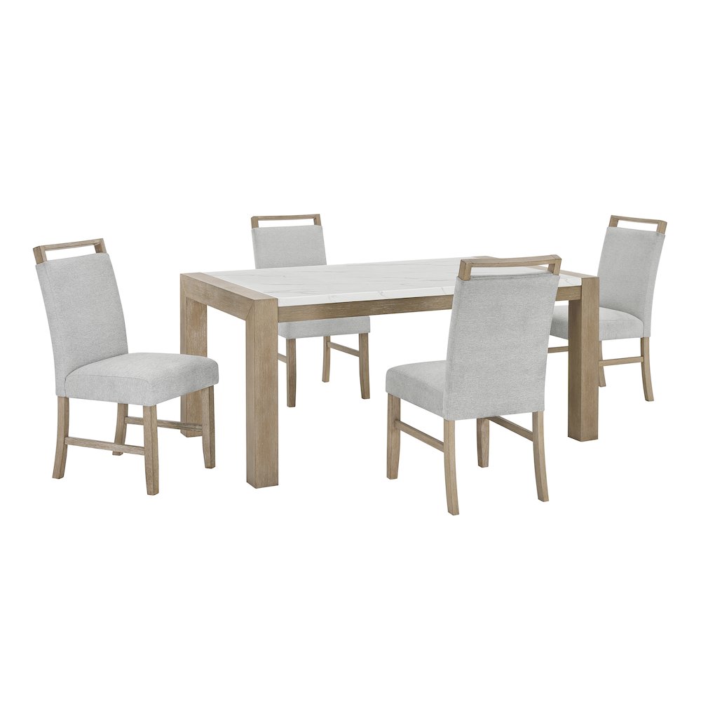 Zelalle 5-PC Dining Set, Faux Marble Table, 4 Chairs, White Wired-Brushed Finish. Picture 1