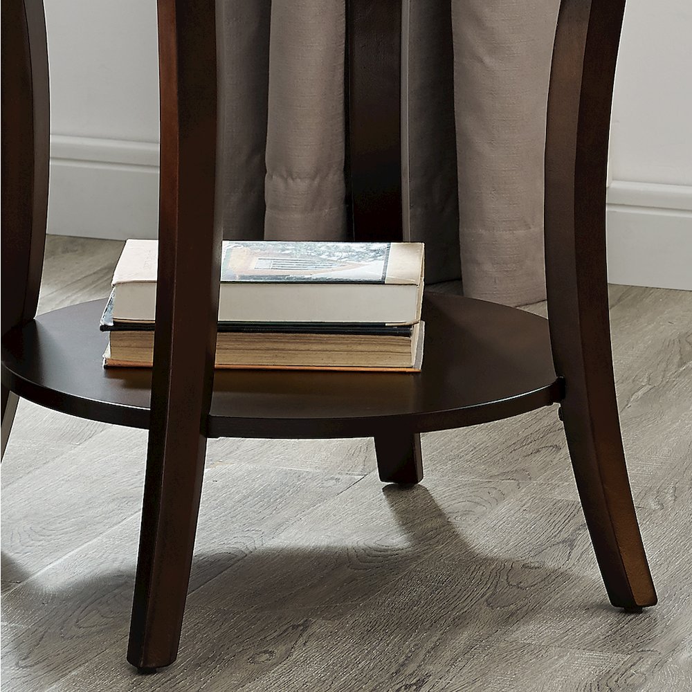Perth Espresso Round End Table with Shelf. Picture 5