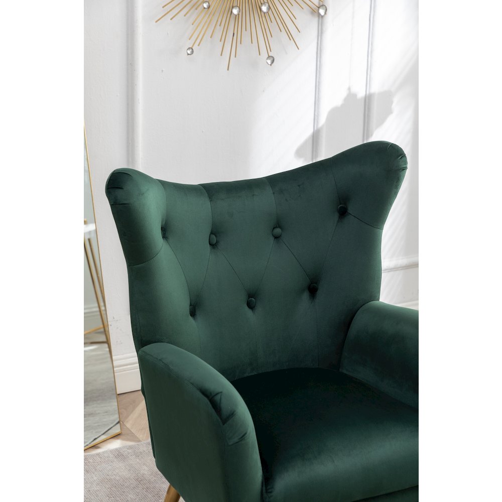 Sovarol Velvet Button-Tufted Wing Back Accent Chair, Green. Picture 9