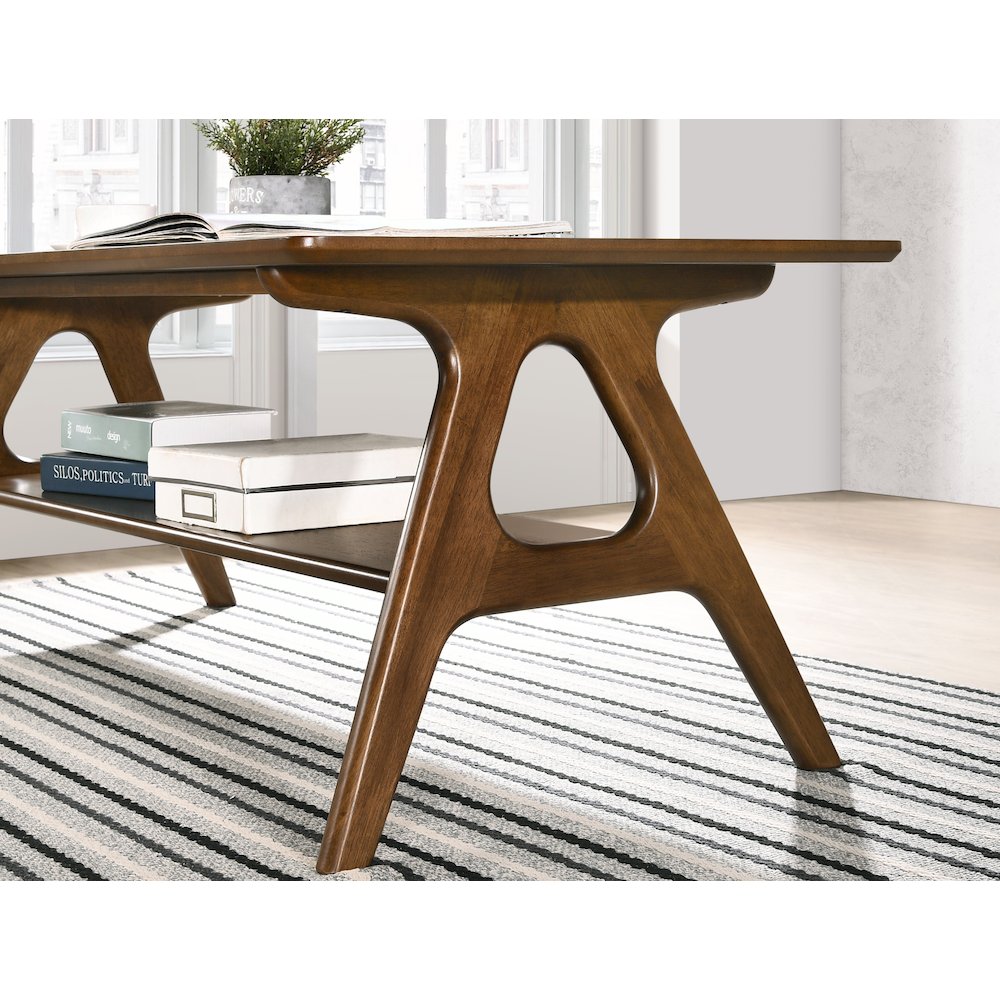 Arona Mid-Century Modern Wood Coffee Table with Shelf. Picture 5