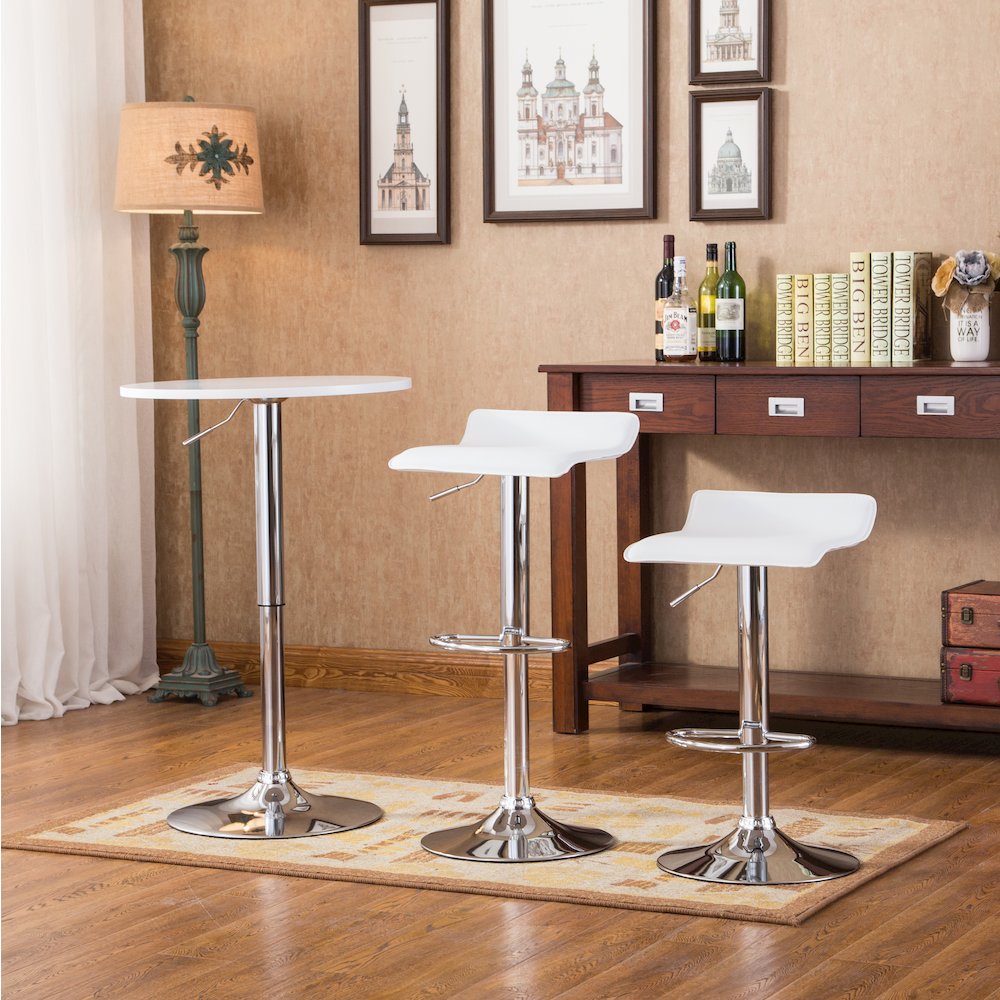 Baxton Adjustable Height Bar Table and 2 Adjustable Swivel Stools Set, White. Picture 3