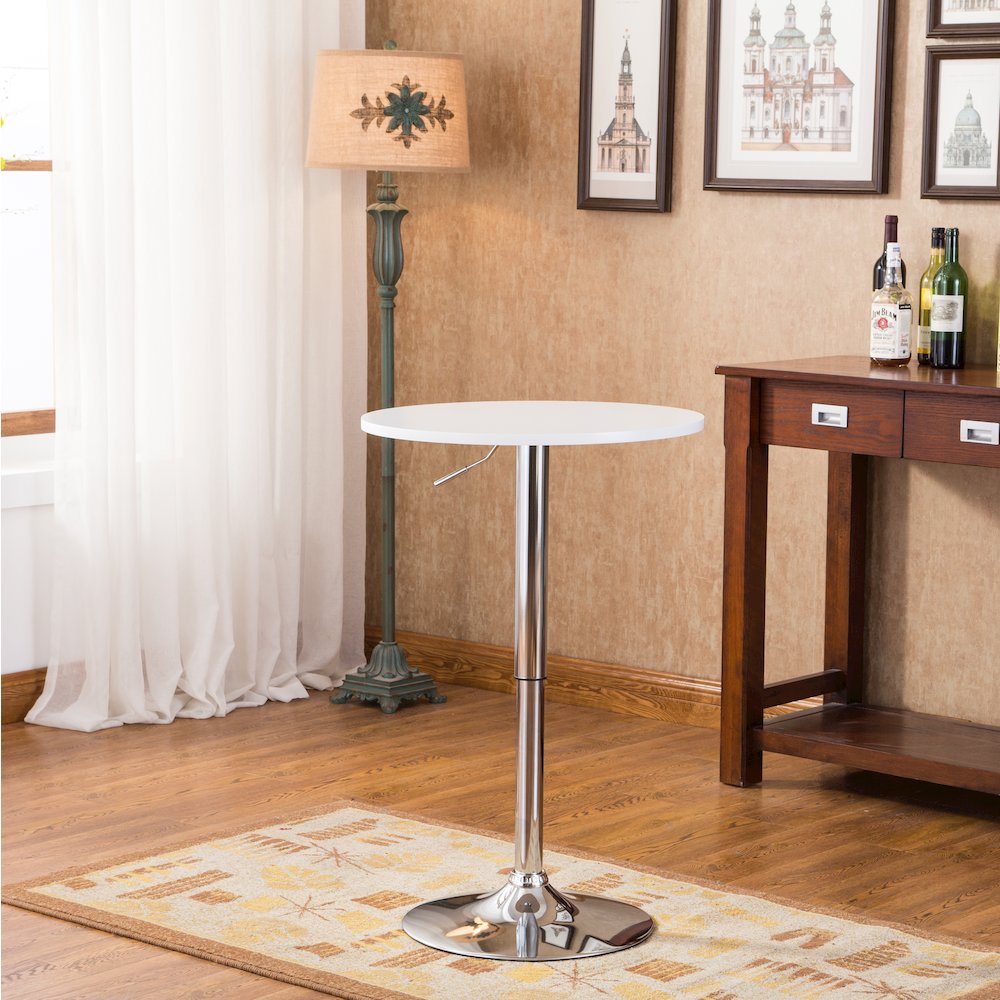 Baxton Adjustable Height Bar Table and 2 Adjustable Swivel Stools Set, White. Picture 6