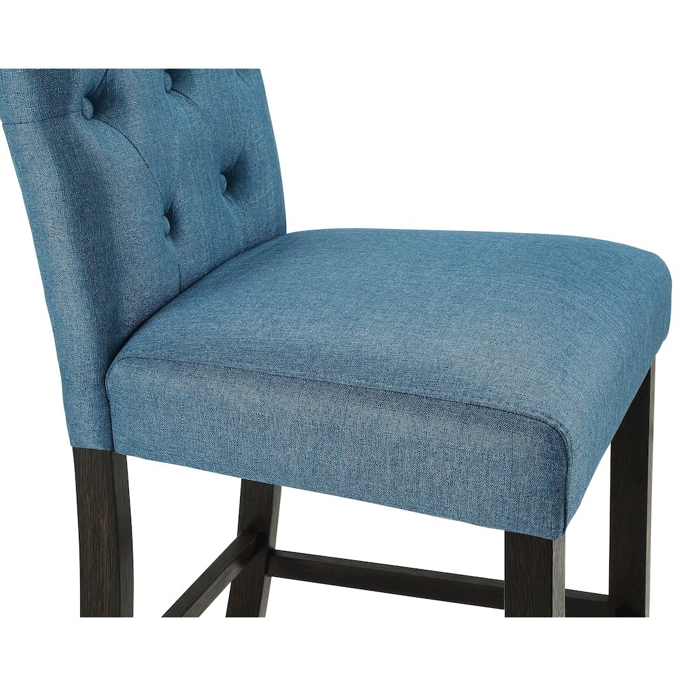 Leviton Solid Wood Tufted Asons Counter Height Stool, Set of 2, Blue. Picture 3