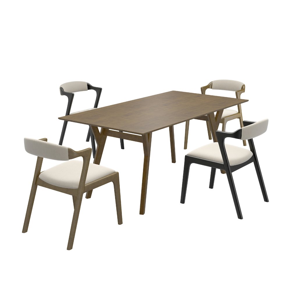 Lavin Modern 5-Piece Dining Set, Dining Table with 2 Walnut and 2 Black Chairs. Picture 1