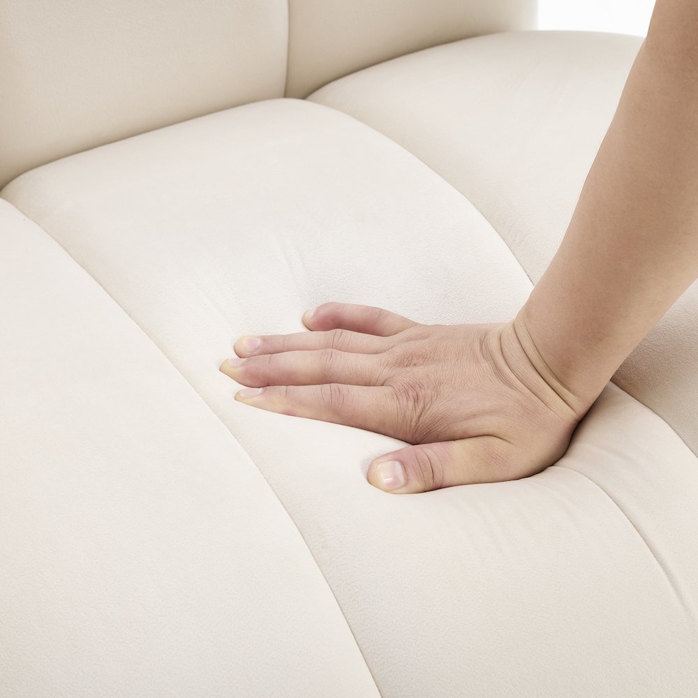Velmor Contemporary Velvet Accent Armchair, Ivory. Picture 7
