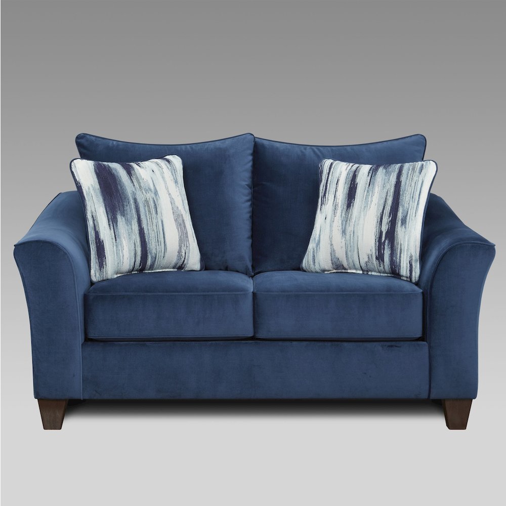 Camero Fabric Pillowback Sofa and Loveseat Set in Navy Blue. Picture 3