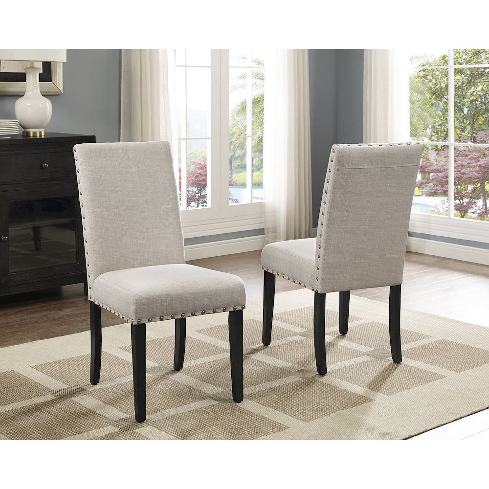 Biony Espresso Wood Dining Set with Tan Fabric Nailhead Chairs, 5-Pc. Picture 4