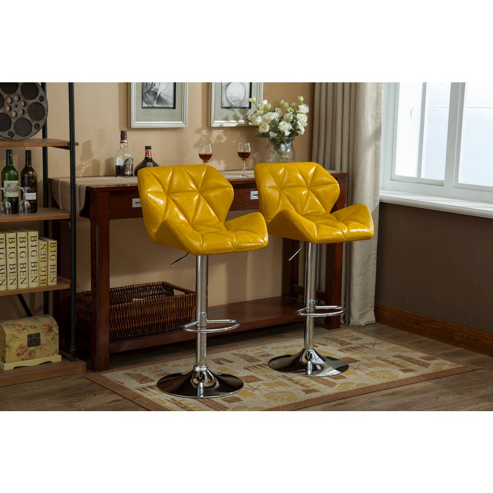 Glasgow Contemporary Tufted Adjustable Height Yellow Bar Stools, Set of 2. Picture 6