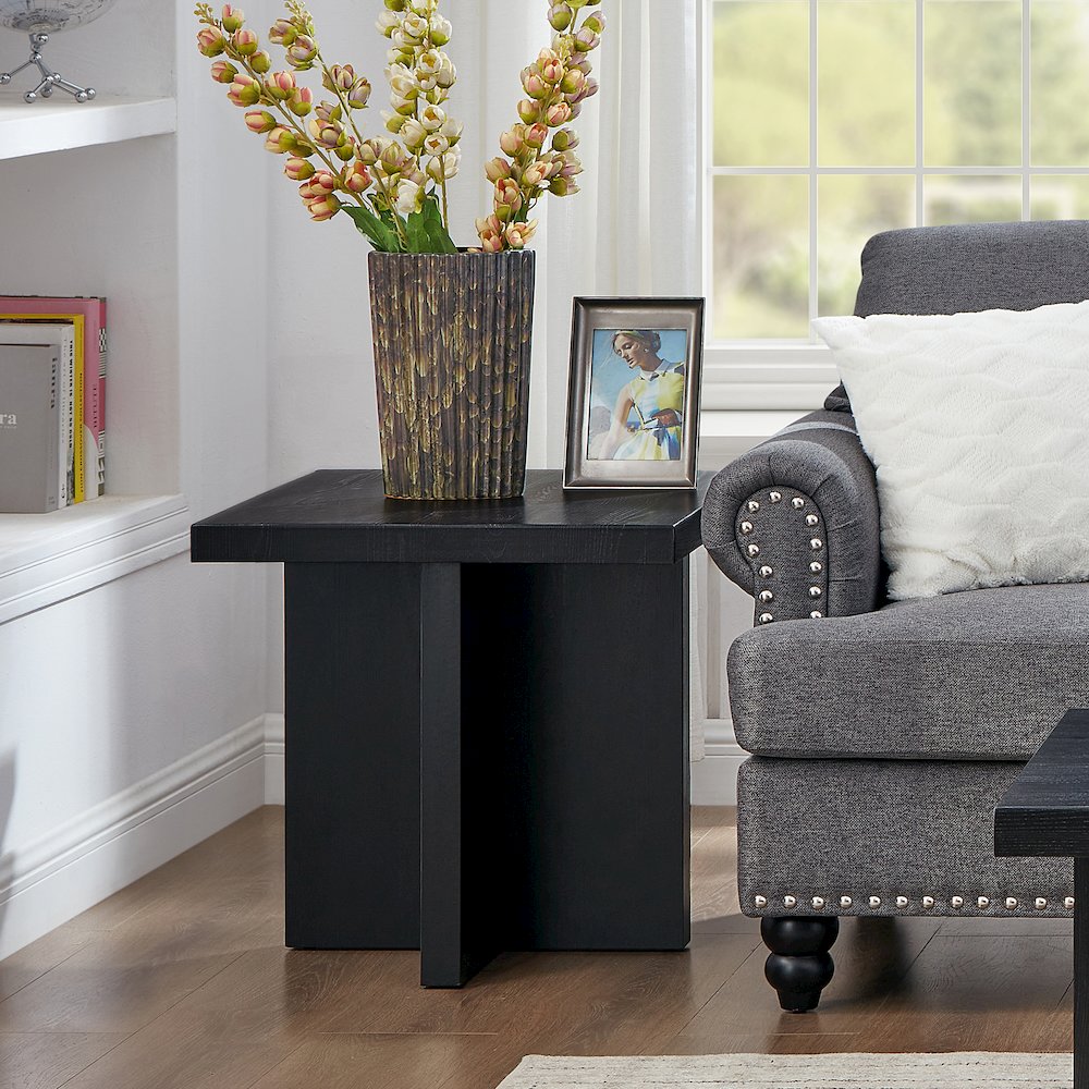 Mchome Square End Table, Nightstand, Black Finish. Picture 3