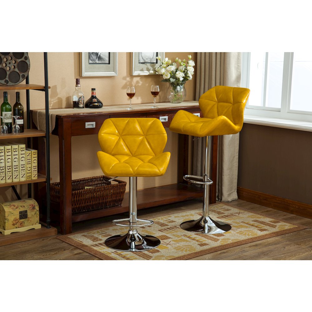 Glasgow Contemporary Tufted Adjustable Height Yellow Bar Stools, Set of 2. Picture 2