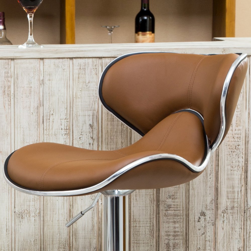 Masaccio Caramel Leatherette Adjustable Swivel Barstool Chrome Base, Set of 2. Picture 4
