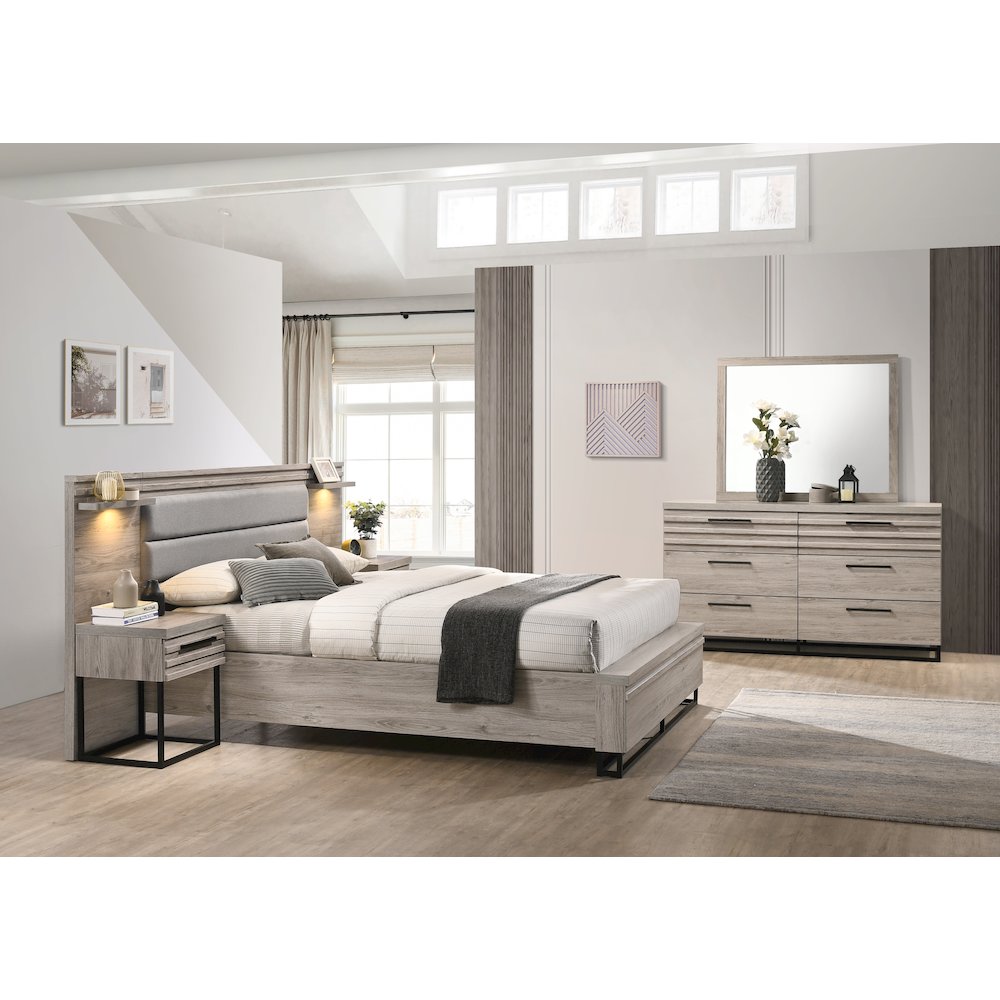 Wallbed Bed, Dresser, Mirror, and 2 Nightstands, Weathered Gray, Queen. Picture 3