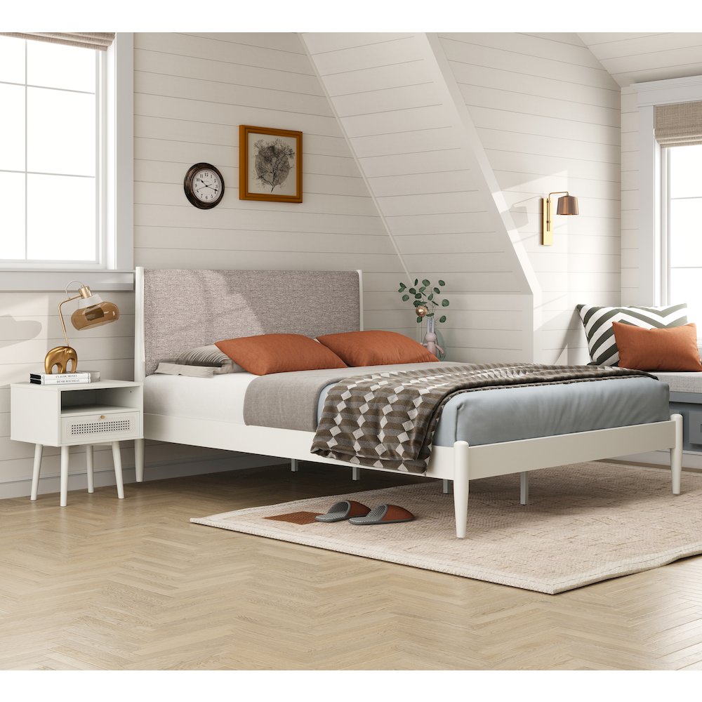 Feeney 3-Pc Bedroom Set, Platform Bed with Two Nightstands, Cream White, Queen. Picture 3