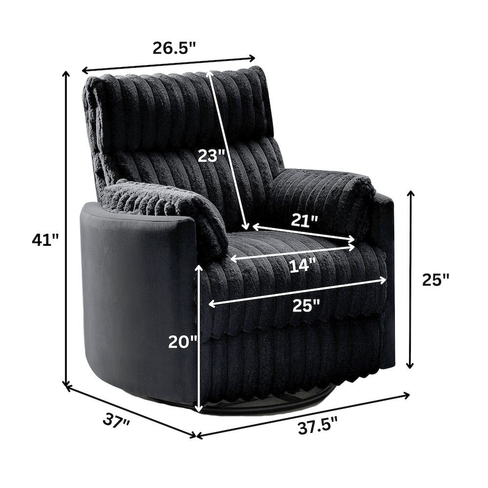 Bocaton Wide Wale Corduroy Upholstery Manual Recliner, Black. Picture 13