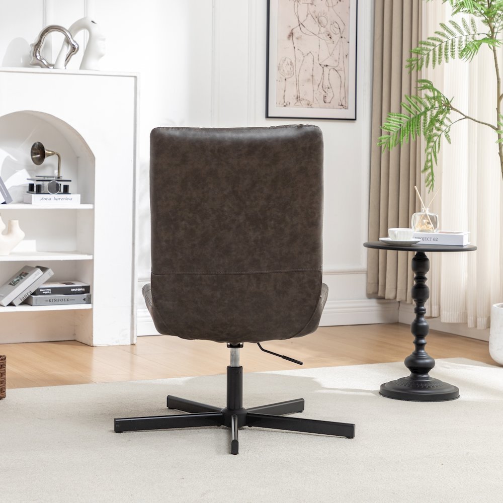 Arlena Faux Leather Tufted Swivel Accent Chair, Brown. Picture 7