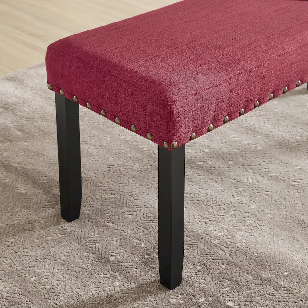 Biony Fabric Dining Bench with Nailhead Trim, Red. Picture 4