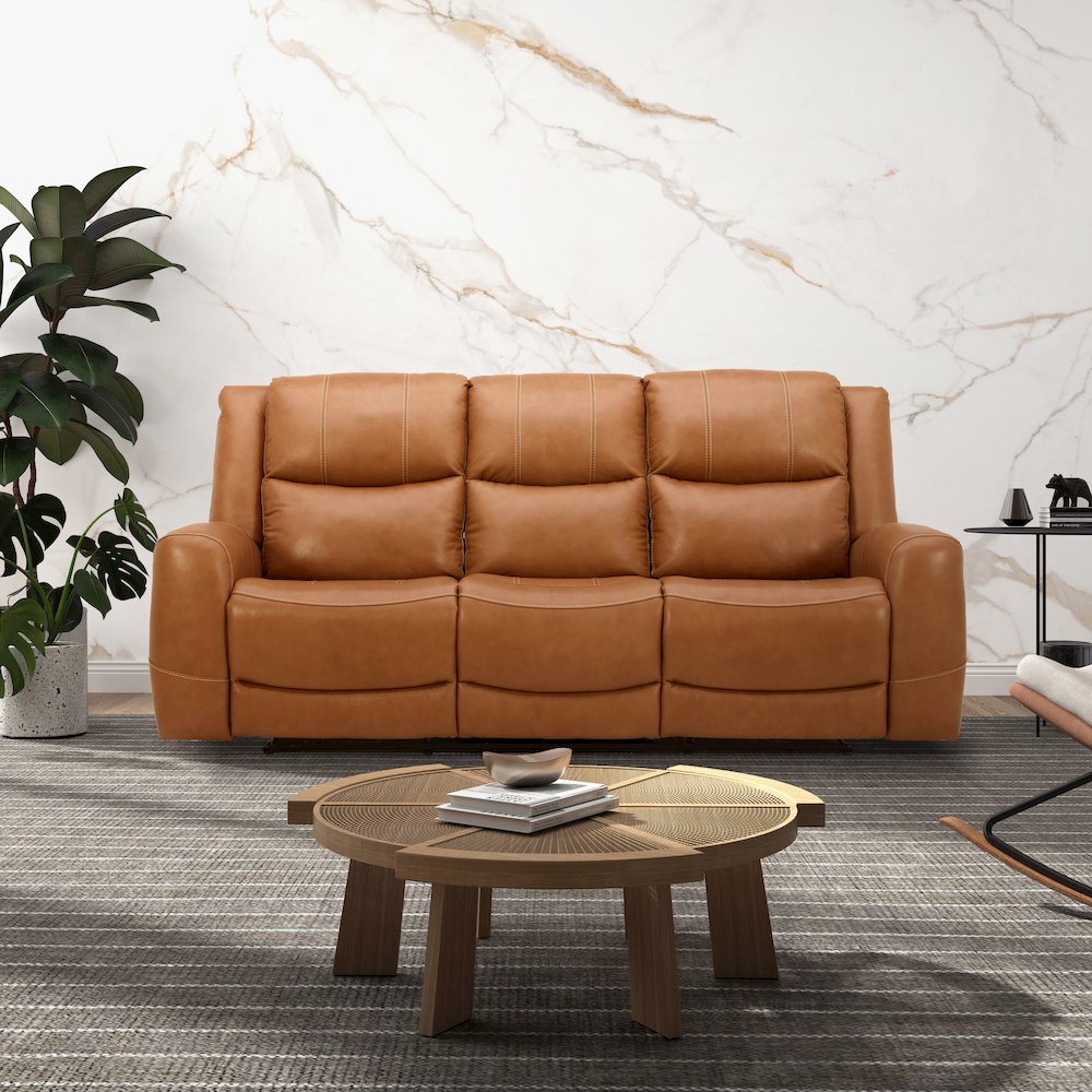 Cozura 3-Piece Leather Power Recling Living Room Set, Silverado Butternut. Picture 3