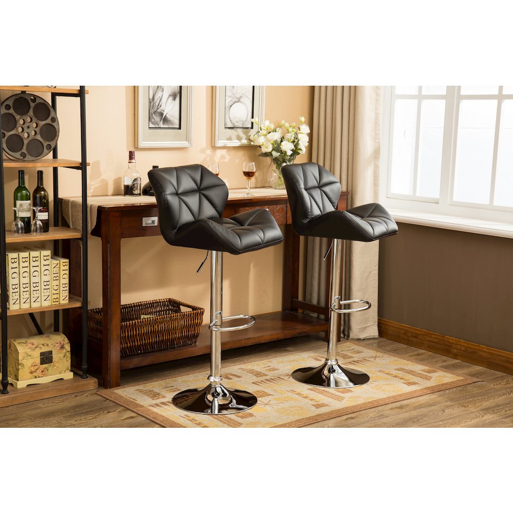 Glasgow Contemporary Tufted Adjustable Height Black Bar Stools, Set of 2. Picture 5