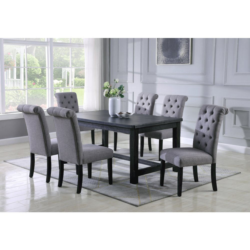 Leviton Antique Black Finished Wood Dining Set, Table with Six Chairs, Gray. Picture 2